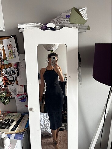 xs Beden siyah Renk Halter Midi elbise