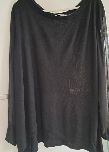 xl Beden Siyah Kadın triko Salaş Uzun Kollu Bluz
