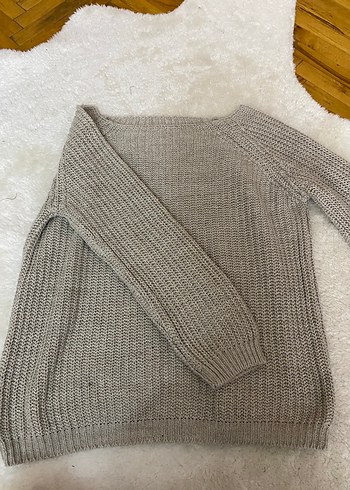 Gri Kadın Triko Boğazlı Salaş Kazak - Görsel 3