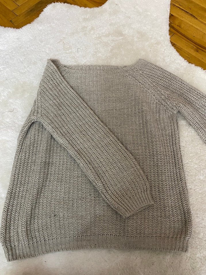 Gri Kadın Triko Boğazlı Salaş Kazak - Görsel 3