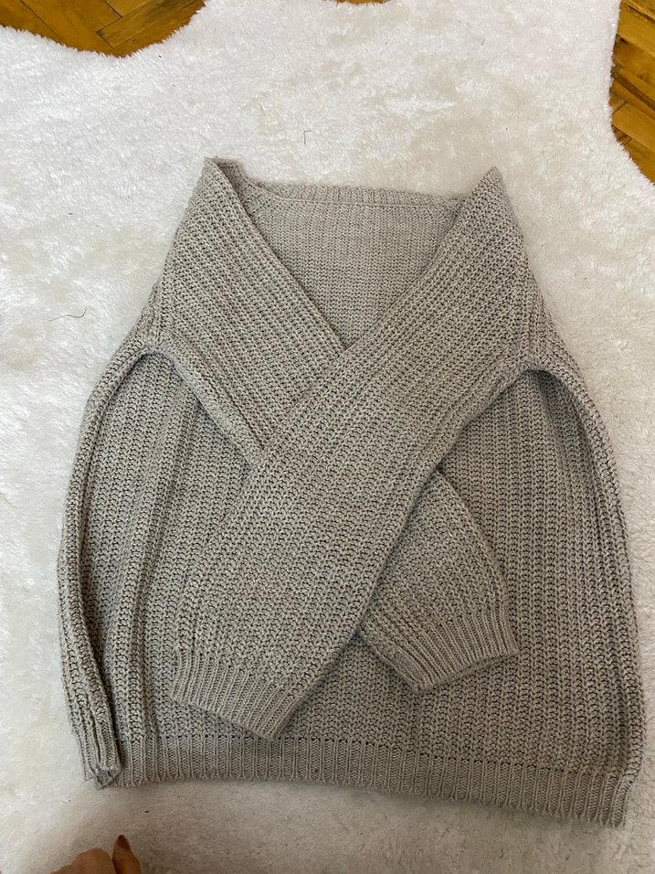 Gri Kadın Triko Boğazlı Salaş Kazak - Görsel 2