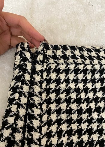 Kadın Beyaz Siyah Mini Ekose Etek - Görsel 2