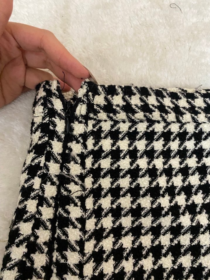 Kadın Beyaz Siyah Mini Ekose Etek - Görsel 2