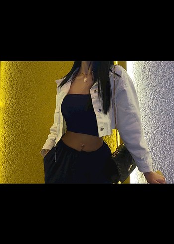 Beyaz Denim Midi Kadın Ceket