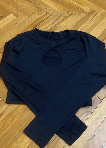 River Island Siyah Kadın Uzun Kollu Crop Bluz