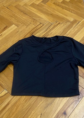 Siyah Kadın Uzun Kollu Crop Bluz