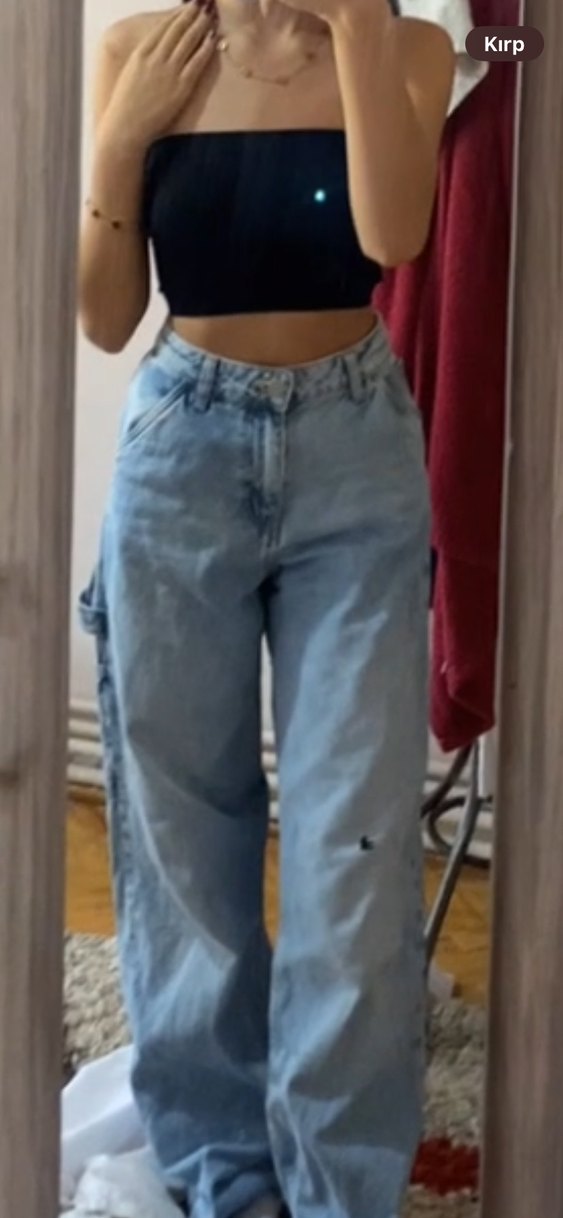 Mavi Tie-Dye Salaş Midi Boy Kadın Kot Pantolon - Görsel 4