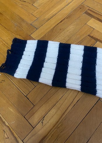 Beyaz Siyah Çizgili Örgü Kadın Kazak - Görsel 3