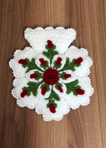 Beyaz Kırmızı Gül Motifli  lif seti - Görsel 2