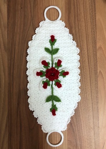 Beyaz Kırmızı Gül Motifli  lif seti - Görsel 3