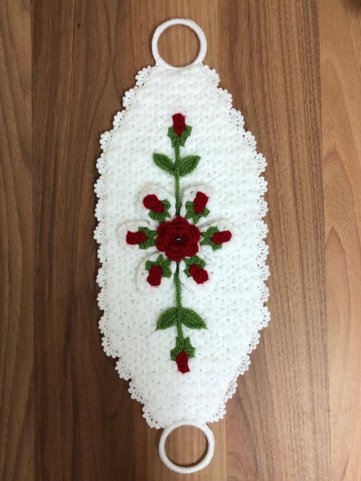 Beyaz Kırmızı Gül Motifli  lif seti - Görsel 3