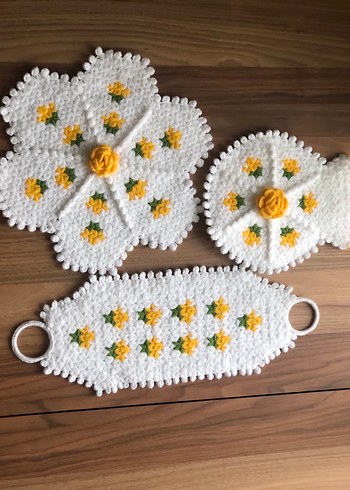 Sarı Çiçek Desenli  lif seti - Görsel 4