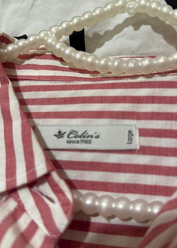 uzun kollu pembe çizgili kadın gömlek - Görsel 3