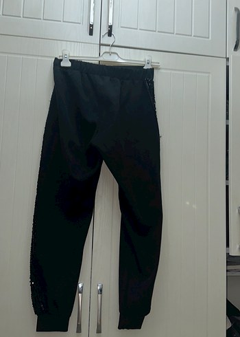 Siyah yandan paletli beden lastikli pantolon - Görsel 3