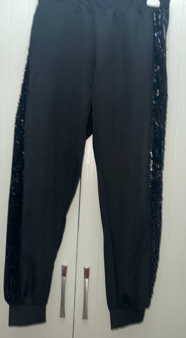 Siyah yandan paletli beden lastikli pantolon - Görsel 2