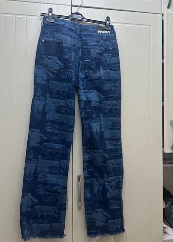 Kadın mavi baskılı mavi Jin pantolon - Görsel 2