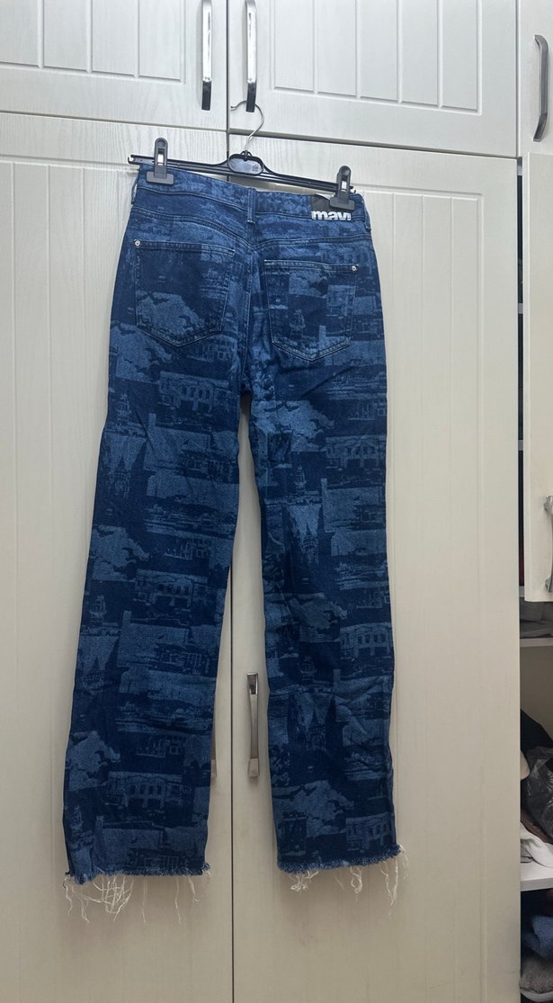 Kadın mavi baskılı mavi Jin pantolon - Görsel 2