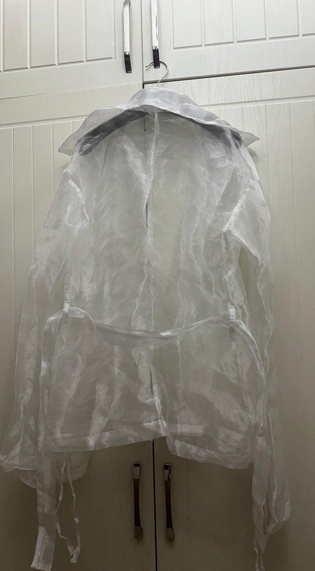 Şeffaf keten halter yaka kadın gömlek - Görsel 2