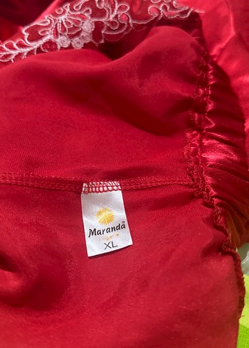 Nakışlı Kırmızı Uzun Kadın Pijama Takımı - Görsel 4