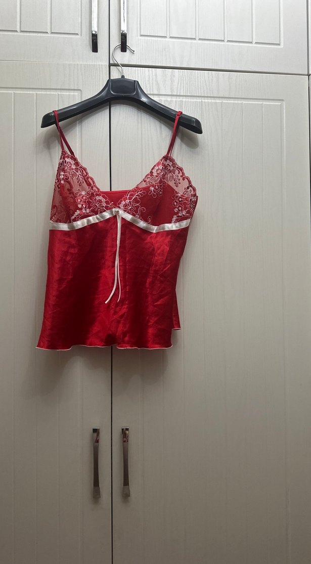 Nakışlı Kırmızı Uzun Kadın Pijama Takımı - Görsel 2