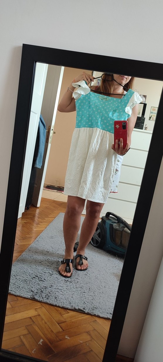 Turkuaz beyaz mini elbise - Görsel 3