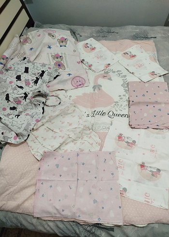 Pamuk Çocuk Uyku Seti, Baskılı, Pembe Tonlar - Görsel 3