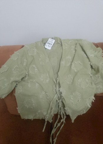 Düğmeli Kısa yeşil Keten Kadın Ceket kimono