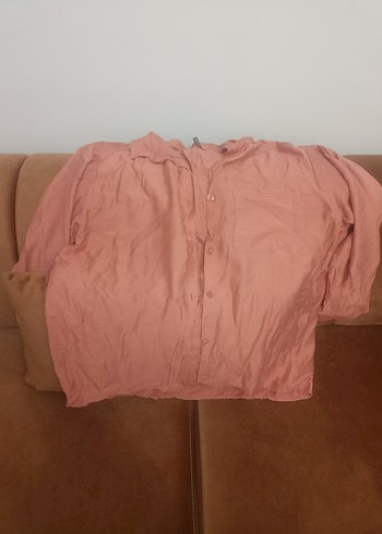 Pembe Keten Kadın Gömlek, Kısa Kollu, Rahat Kesim