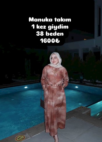 Camel Renkli Uzun Bağlama Desenli Salaş Elbise