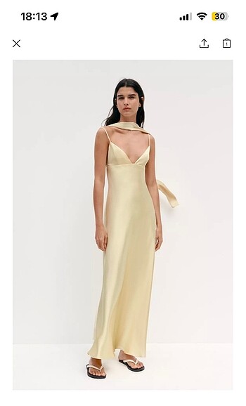 Zara Eşarp Detaylı Saten Elbise