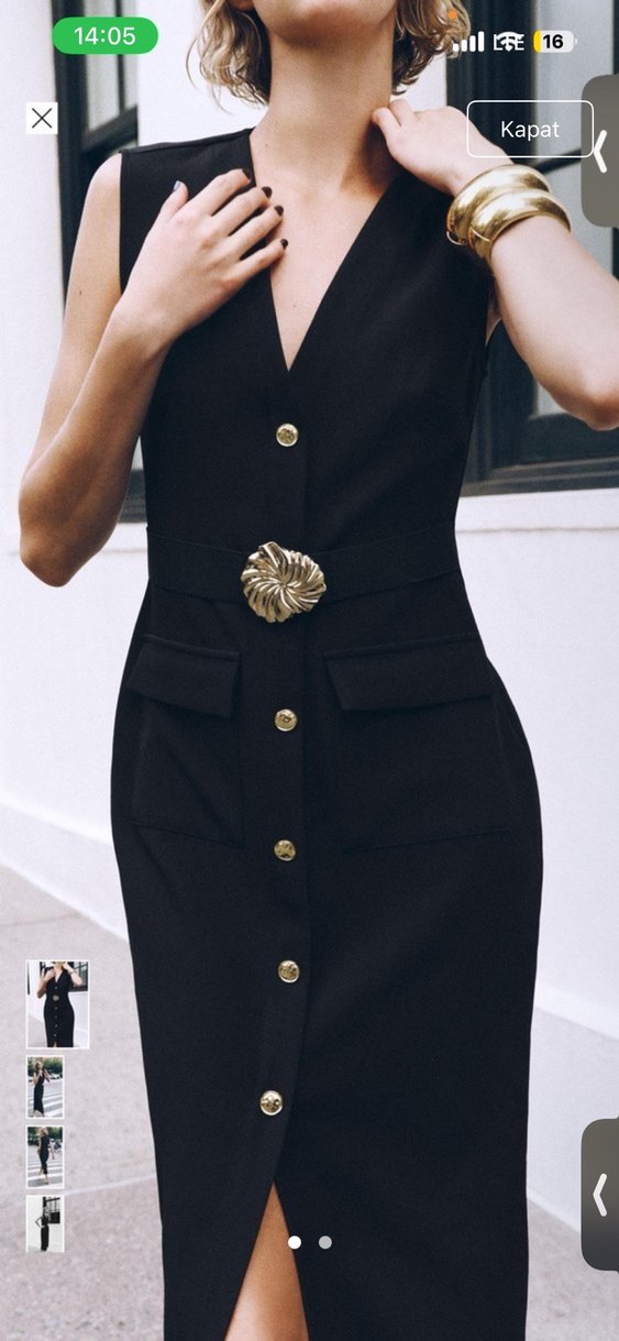 Düğmeli Siyah Uzun Kalem Elbise - Görsel 2