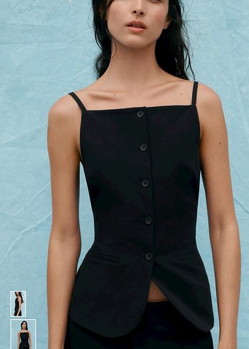 Düğmeli Siyah V Yakalı Kadın Yelek - Görsel 3