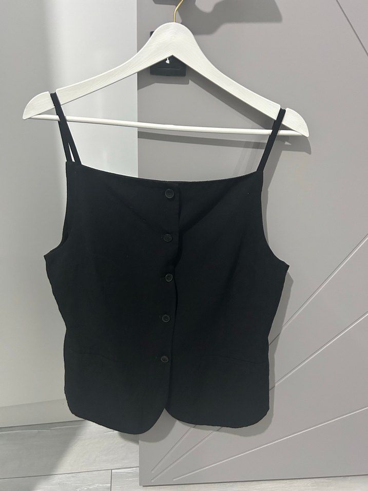 Düğmeli Siyah V Yakalı Kadın Yelek - Görsel 5