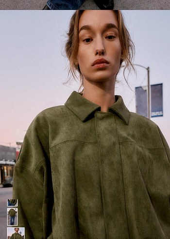 Kadın Haki Süet Midi Ceket - Görsel 3