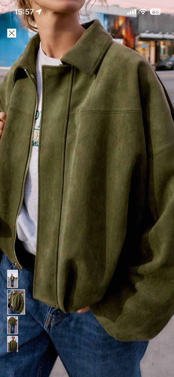 Kadın Haki Süet Midi Ceket - Görsel 2