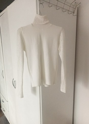 S Beden Ekru boğazlı triko buluz - Görsel 3