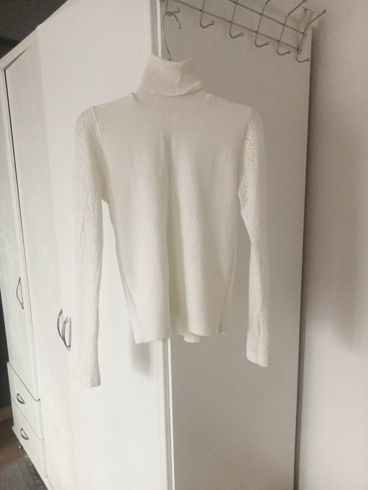 S Beden Ekru boğazlı triko buluz - Görsel 3