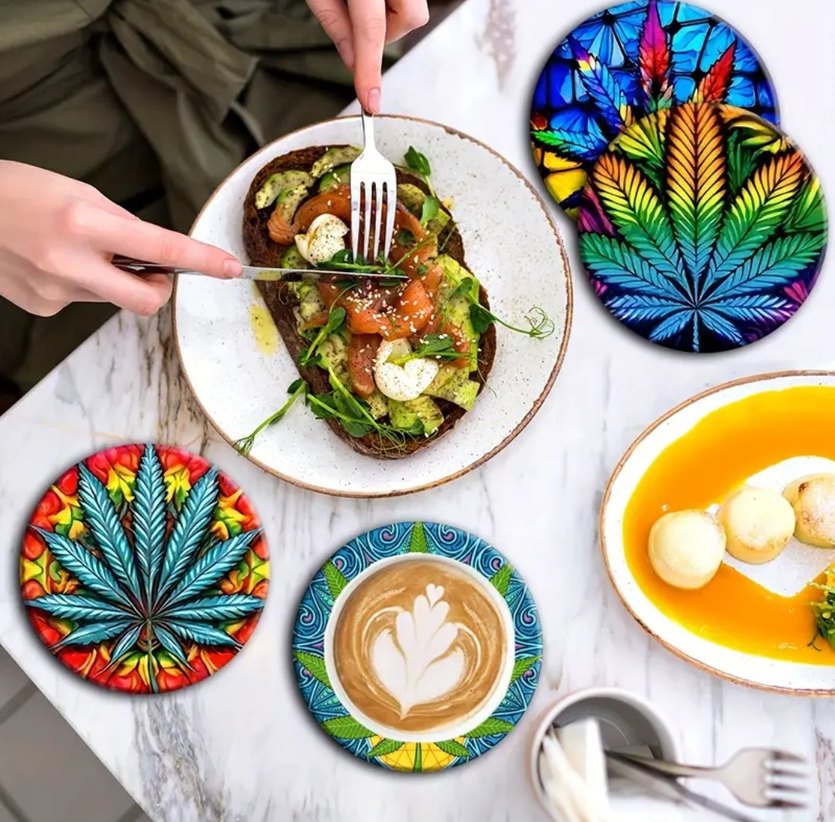 Renkli 6'lı Yaprak Desenli Bardak Altlıkları - Görsel 2