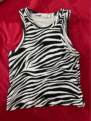 zebra desenli basic uzun crop