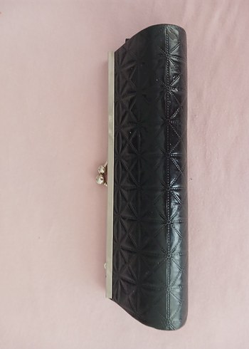 Diger Siyah Yılan Desenli Deri Kadın Clutch Çanta