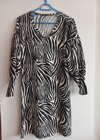 Zebra Desenli Uzun Kollu Triko Elbise
