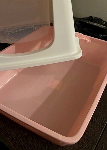 Kapaklı Pembe Kedi Tuvalet kum Kabı - Görsel 3