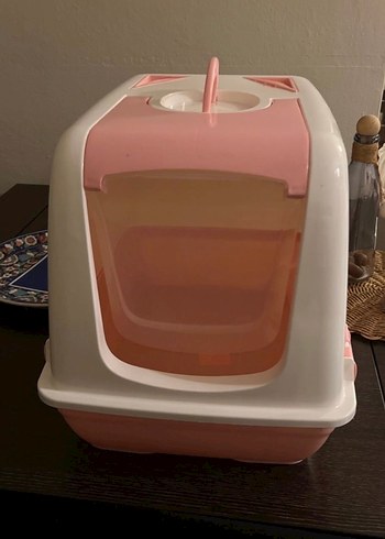 Kapaklı Pembe Kedi Tuvalet kum Kabı - Görsel 2