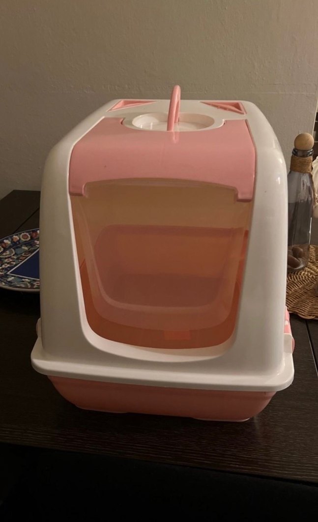 Kapaklı Pembe Kedi Tuvalet kum  Kabı - Görsel 2