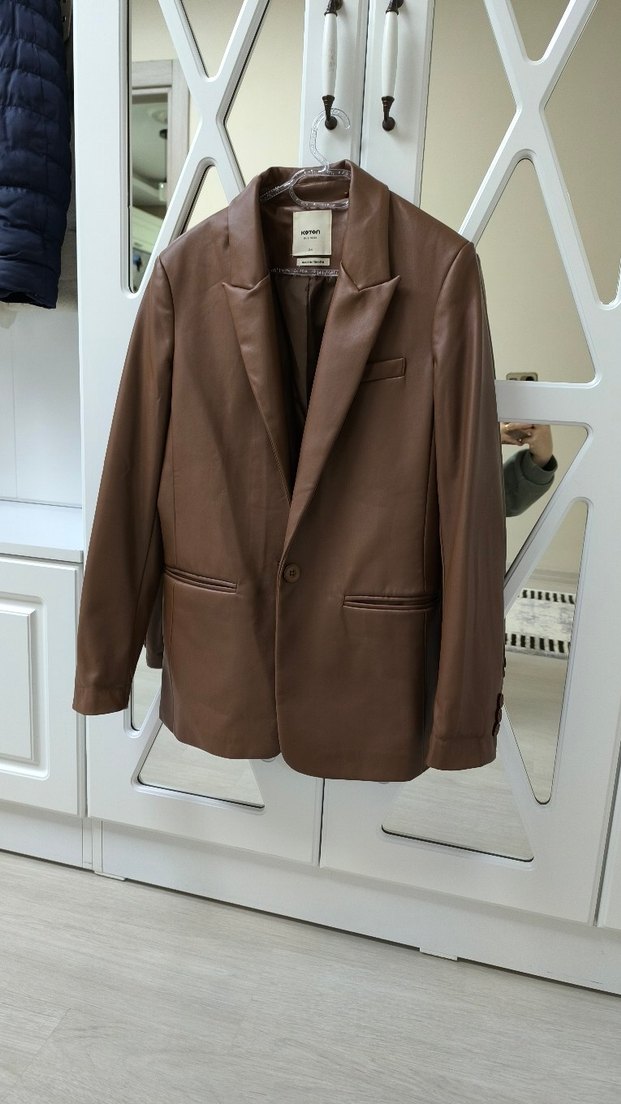 Kahverengi Kadın Deri Midi Ceket - Görsel 3