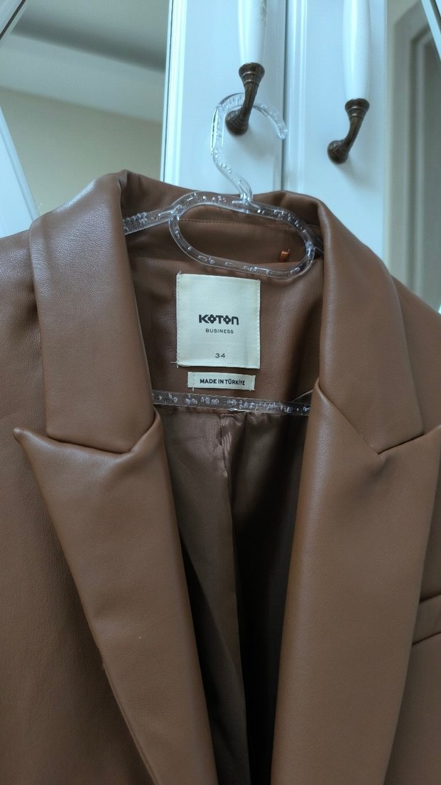 Kahverengi Kadın Deri Midi Ceket - Görsel 2