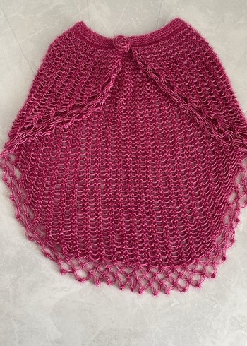 Kızlar İçin Pembe Örgü Panço - Görsel 2