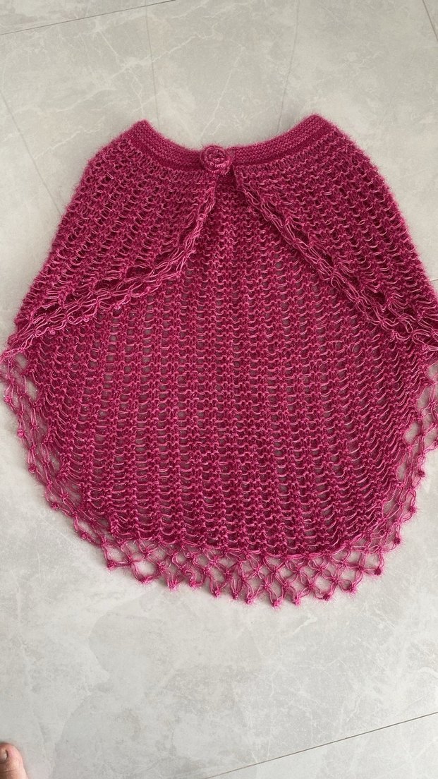 Kızlar İçin Pembe Örgü Panço - Görsel 2