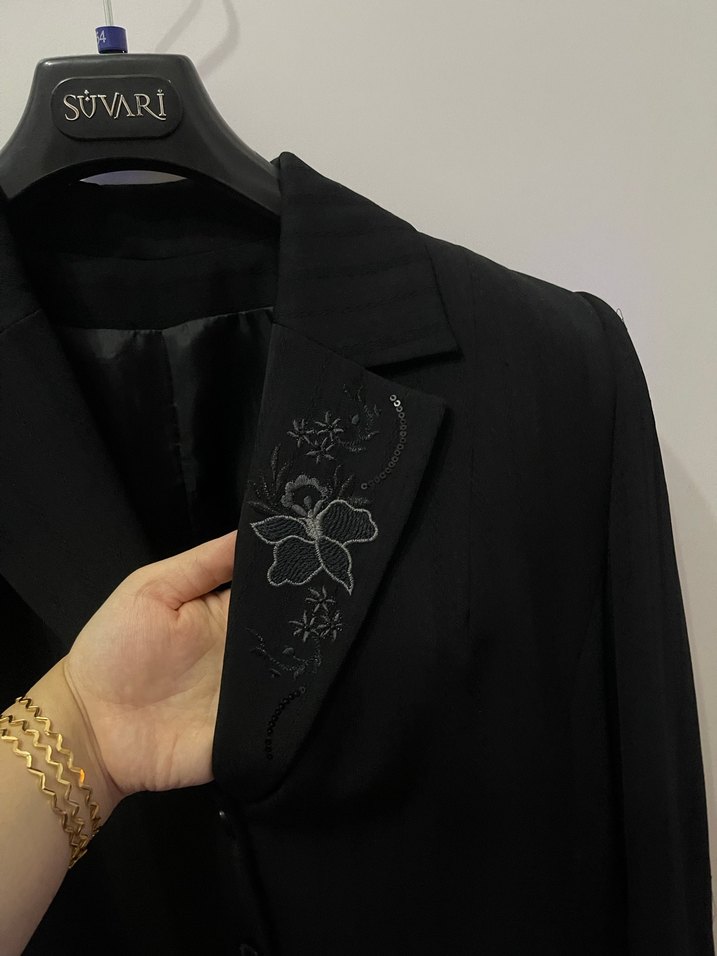 Siyah Kadın Uzun Kollu Düğmeli ceket - Görsel 2