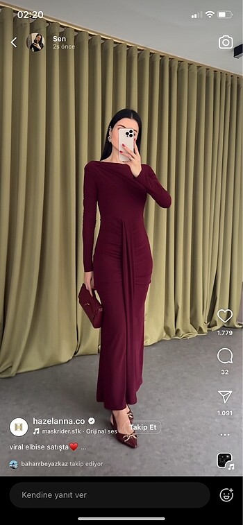 38 Beden Bordo elbise